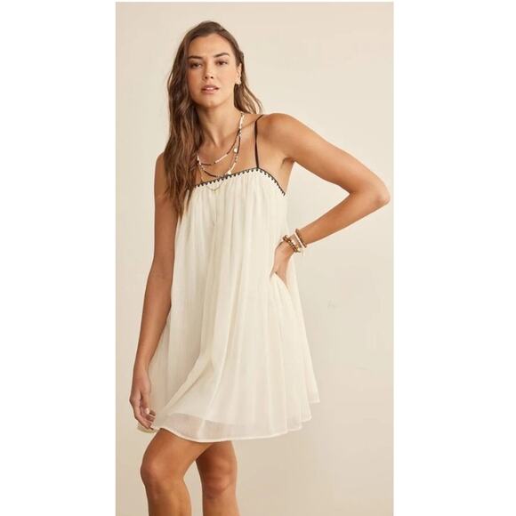 Babydoll Mini Flowy Women Dress Size Small Chiffon Ivory Lined Spaghetti Straps - Picture 1 of 15